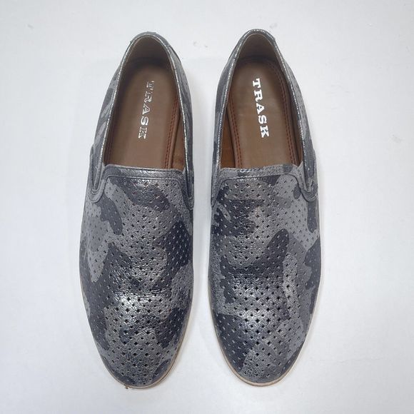 Trask Andi Perforated Metallic Suede‎ Loafer Flats Size 8 M Pewter Camo Shoes - Picture 4 of 10
